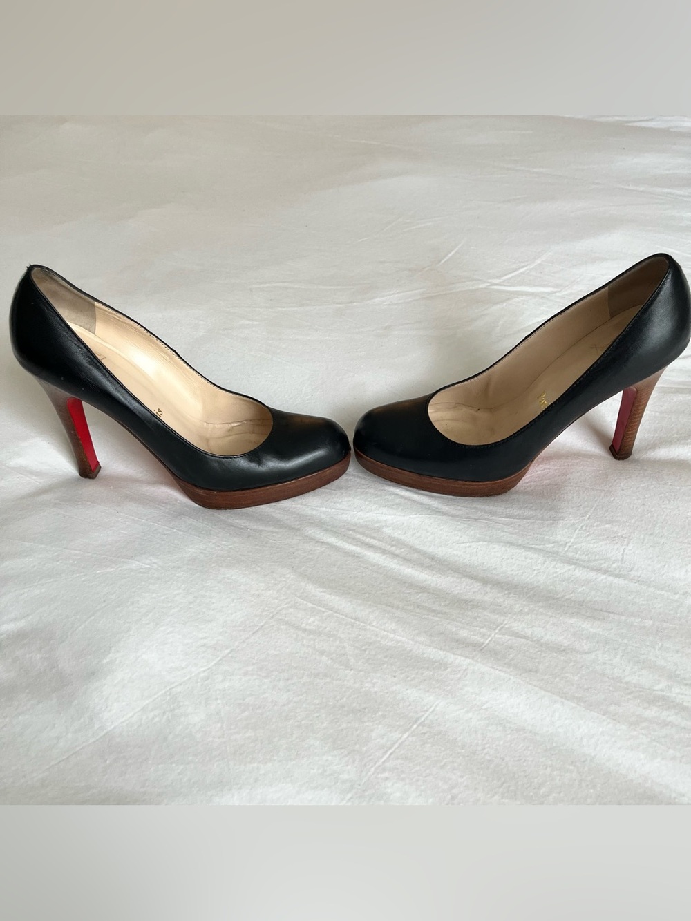 Christian Louboutin Black Leather Wooden Platform Pumps Heels - Picture 3 of 8